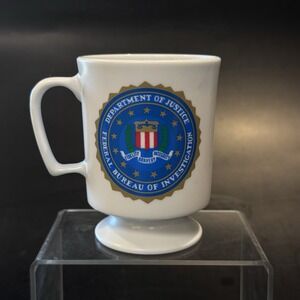 Department of Justice FBI Plastic Pedestal White Coffee Mug Cup No 2